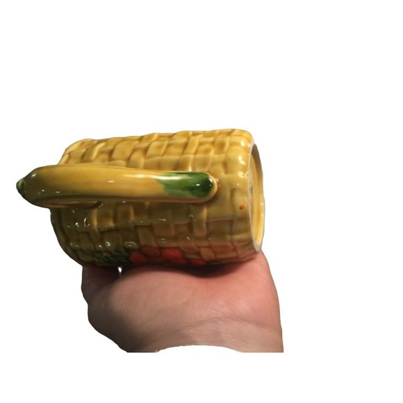 Vintage Ceramic Coffee Mugs Cups Yellow Basket Weave with Peaches on Front #5349 - Picture 8 of 8